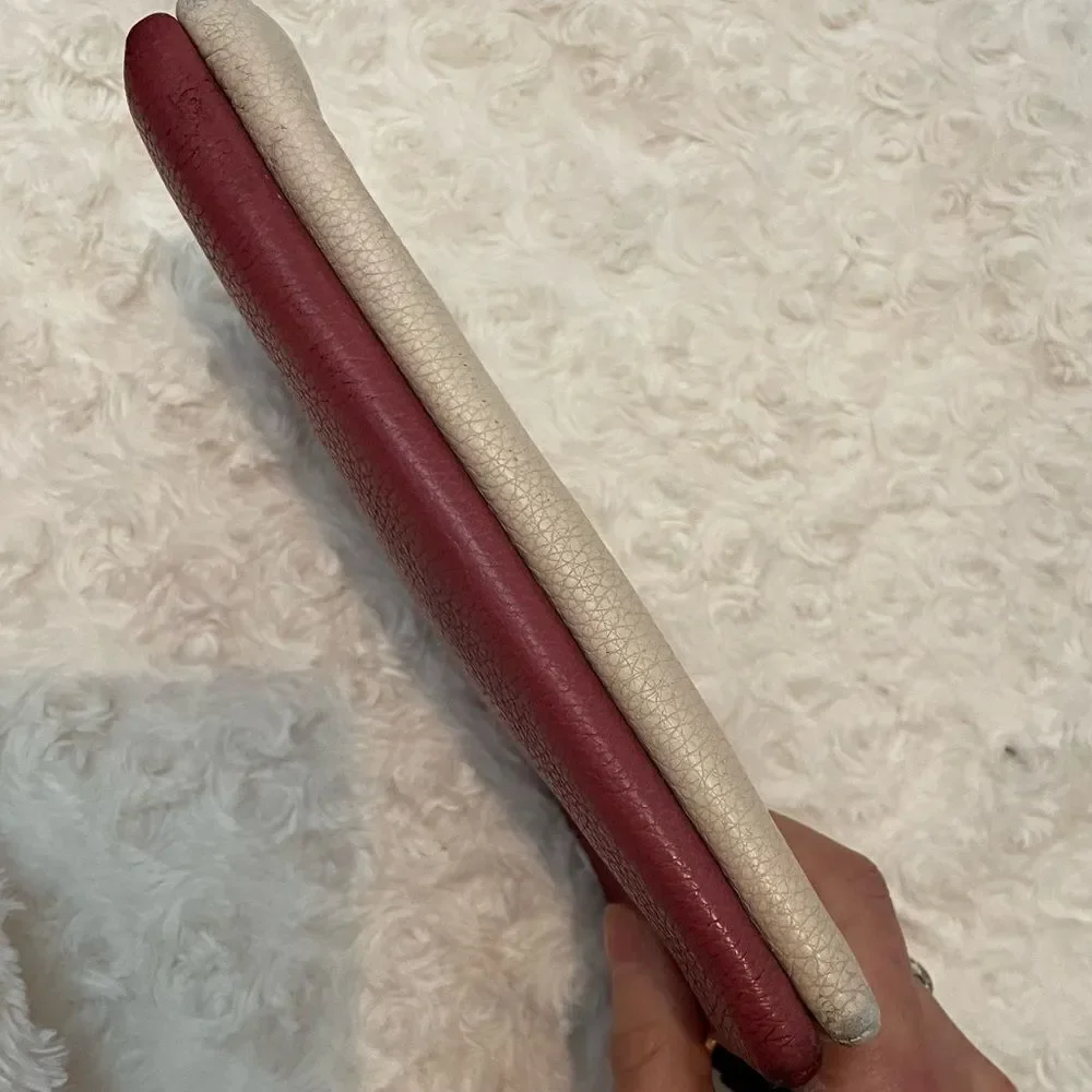 Coach Color Block Rouge Creme Pebbled Leather Large Double Zip Wristlet Wallet